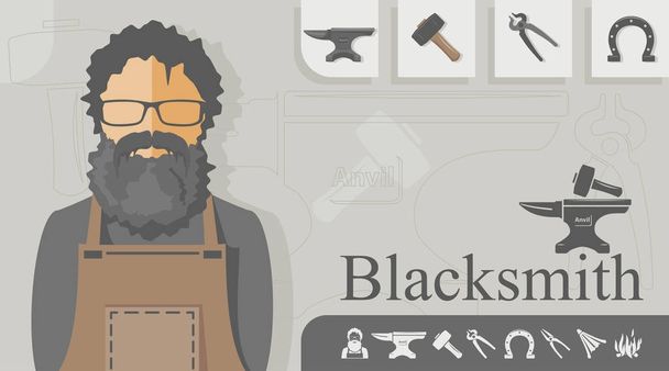 Blacksmith with forging tools - Vector, Image