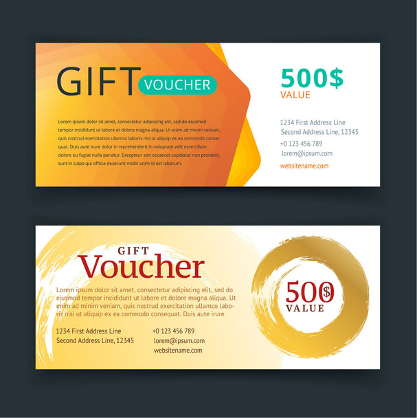 Gold gift voucher template with pattern - Vector, Image