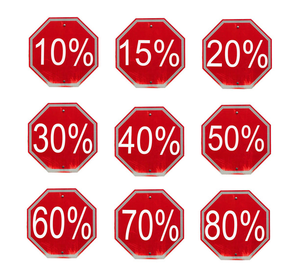 Numéros de réduction réglés. 10 off et 50 off pour cent de réduction enseignes de magasin
              - Photo, image