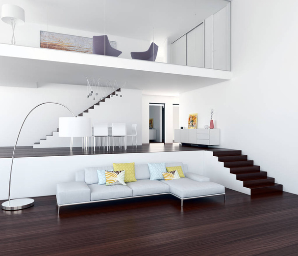 Modern bright interiors 3D rendering illustration - Фото, изображение