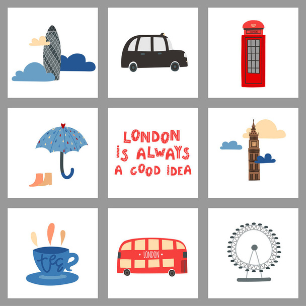 London seamless pattern. Cartoon doodles background - Вектор,изображение
