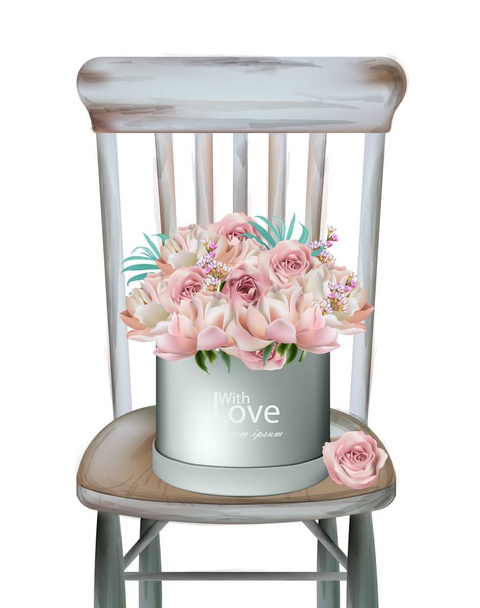 Vintage bouquet on a chair Vector - Vector, Image