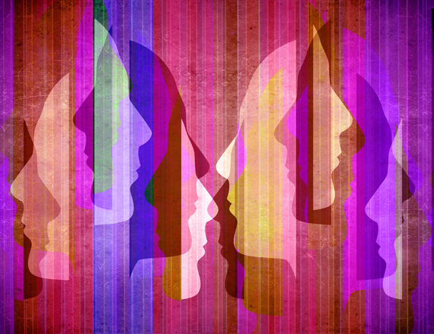 Цветной абстактный фон с профилями силуэтов человека
  - Фото, изображение