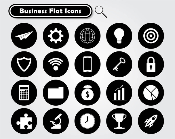 Iconos planos de negocios blancos en círculos negros
 - Vector, Imagen