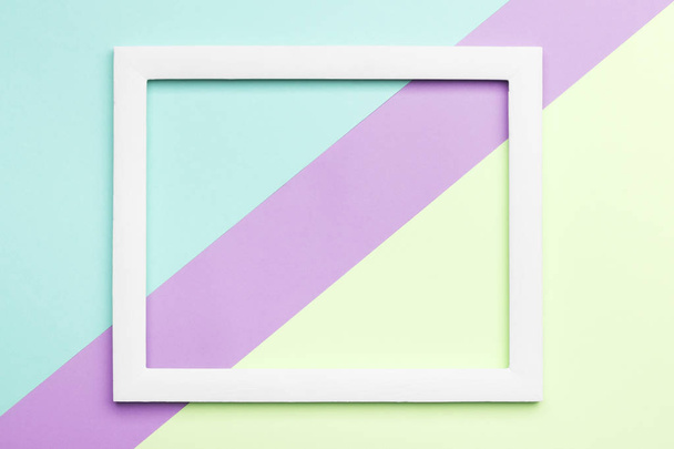 Abstract pastel colored paper texture minimalism background. Minimal geometric shapes and lines composition with empty picture frame. - Foto, immagini