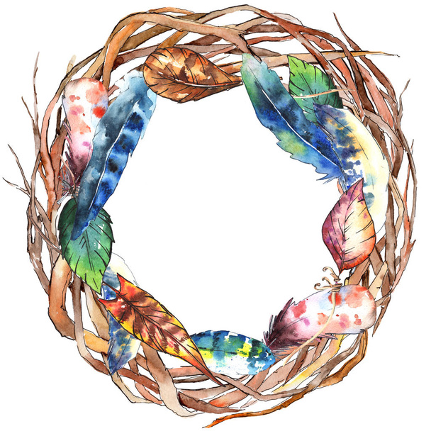 Forest twig branches wreath in a hand drawn watercolor style. - Фото, зображення