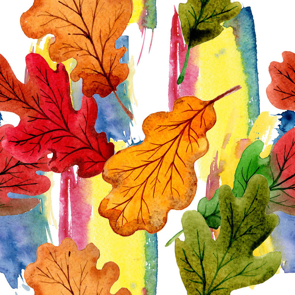 Autumn leaf of oak pattern in a hand drawn watercolor style. - Photo, image