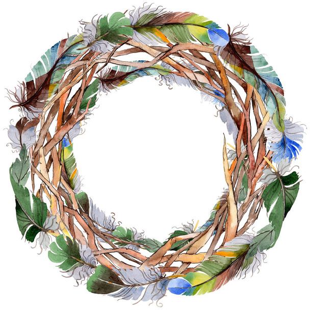 Forest twig branches wreath in a hand drawn watercolor style. - Foto, afbeelding