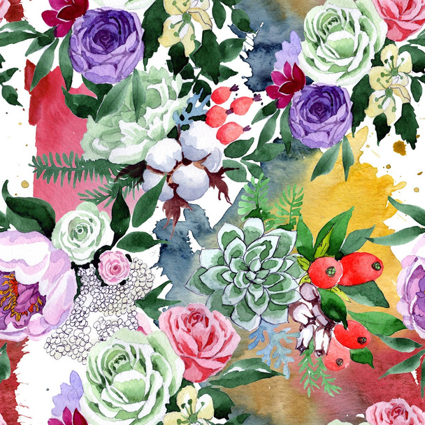 Bouquet flower pattern in a watercolor style. - Foto, Imagen