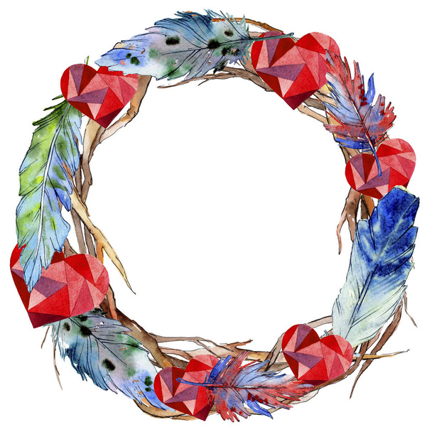 Watercolor bird feather wreath from wing. - Fotografie, Obrázek