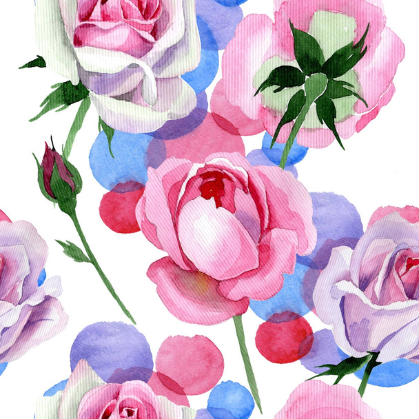 ワイルドフラワー入札水彩風のピンクのバラの花のパターン. - 写真・画像
