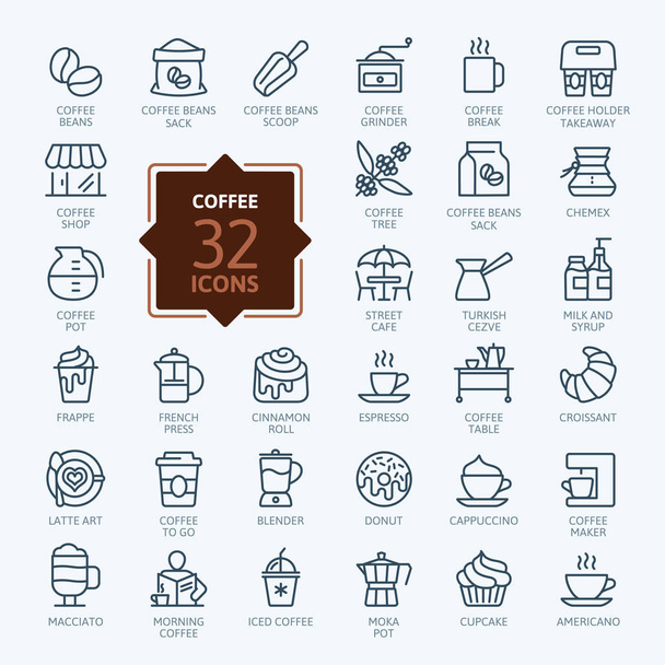 Coffee maker, coffee house, coffee shop elements - minimal thin line web icon set. Outline icons collection. Simple vector illustration. - Vector, Image