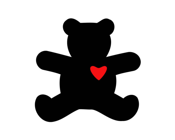 Χαριτωμένο μαύρο αρκουδάκι εικονίδιο με κόκκινη καρδιά που απομονώνονται σε λευκό φόντο - Διάνυσμα, εικόνα