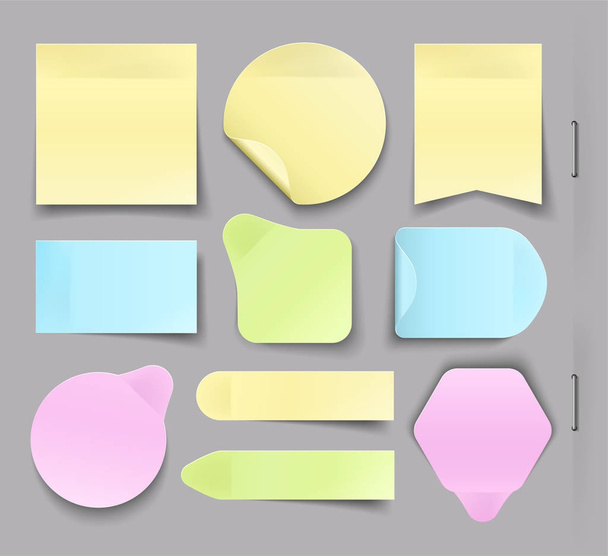 Collection of different office paper sticky, Stickers with shadow isolated on a gray background. - Vector, Image