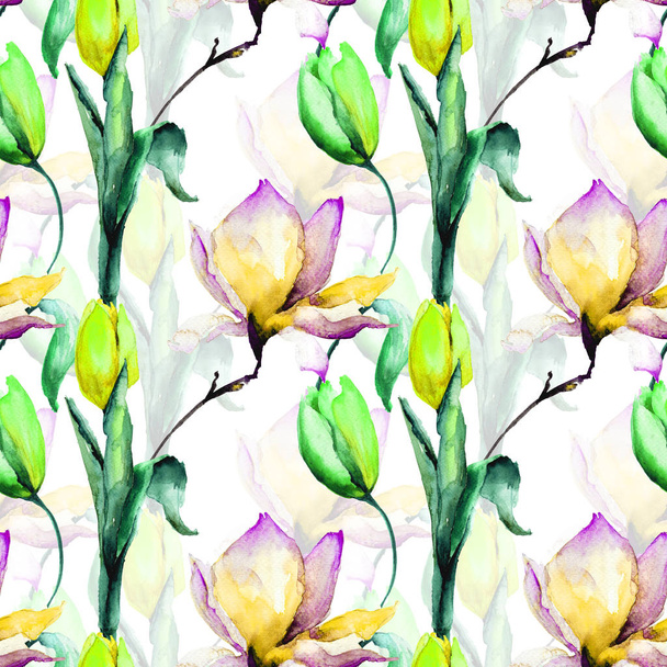 Seamless pattern with Tulips and Magnolia flowers - Фото, зображення