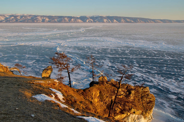 Russia. Rocky coast of the Olkhon island of lake Baikal - Photo, Image