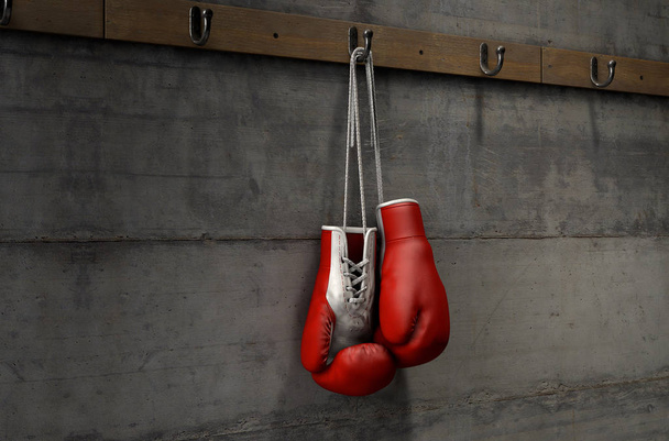 Guantes de Boxeo Colgando en la Sala de Cambio
 - Foto, imagen