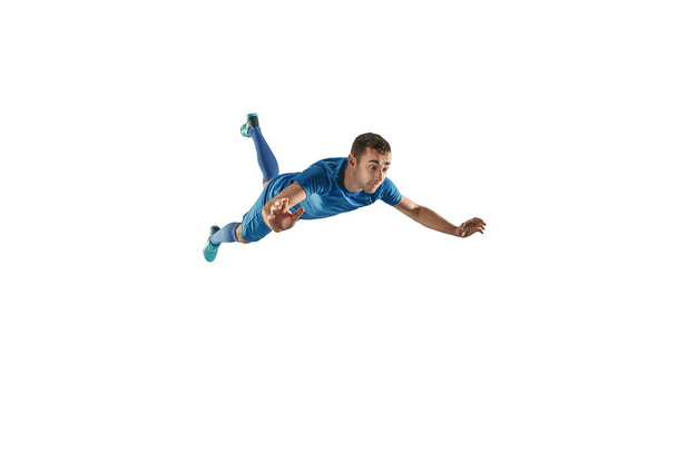 Professional football soccer player isolated white background - Foto, imagen