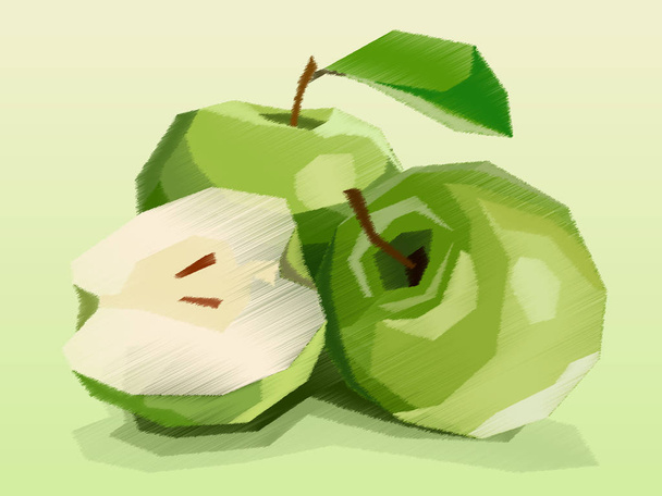 Ilustracja wektorowa rysunek jabłka owoce zielone. - Wektor, obraz