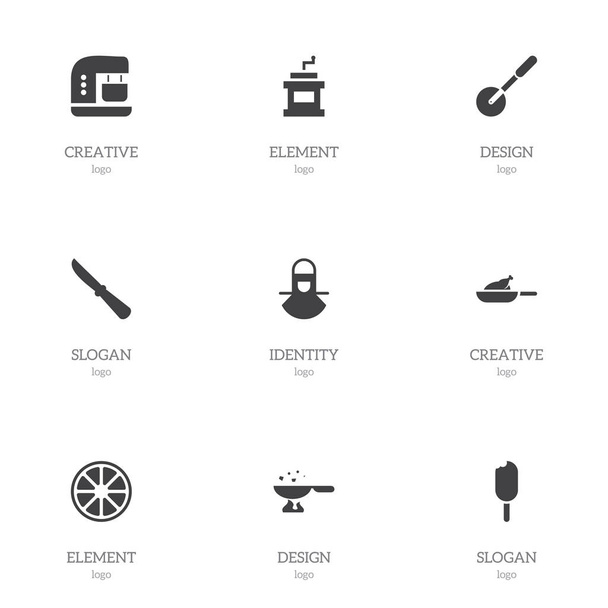 Set von 9 editierbaren Menüsymbolen. beinhaltet Symbole wie Mokka-Mühle, Grill, Messerwalze und vieles mehr. kann für Web-, Mobil-, UI- und Infografik-Design verwendet werden. - Vektor, Bild