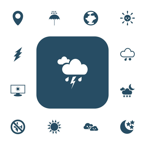 Set of 13 editable air icons. Includes symbols such as hail, laughing overcast, snowy night and more. Can be used for web, mobile, UI and infographic design. - Vector, Image