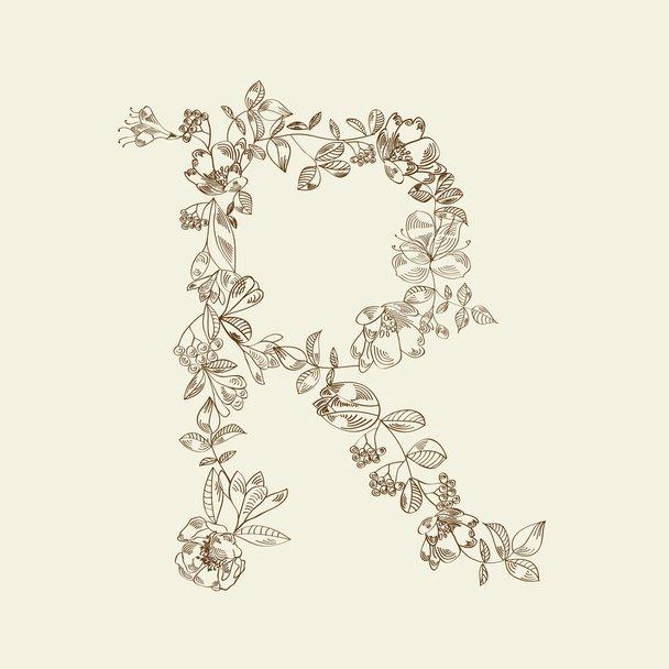 Floral font. Letter R - Vektor, kép