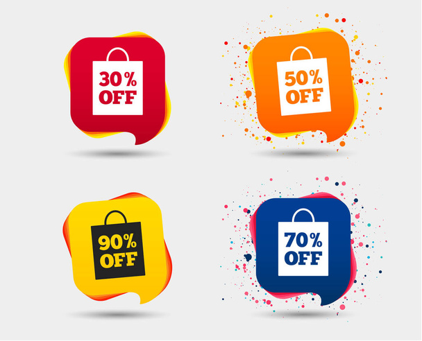 Sale bag tag icons. Discount special offer symbols. 30%, 50%, 70% and 90% percent off signs. Speech bubbles or chat symbols. Colored elements. Vector - Wektor, obraz