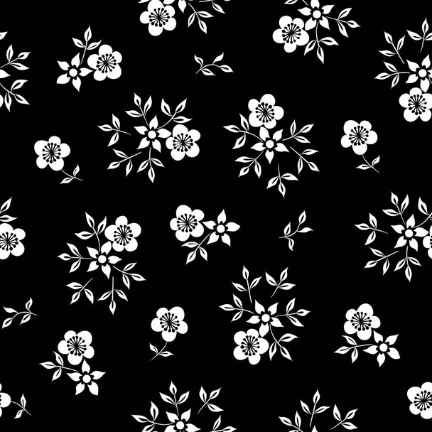Vector illustration of black and white flowers seamless pattern - Wektor, obraz