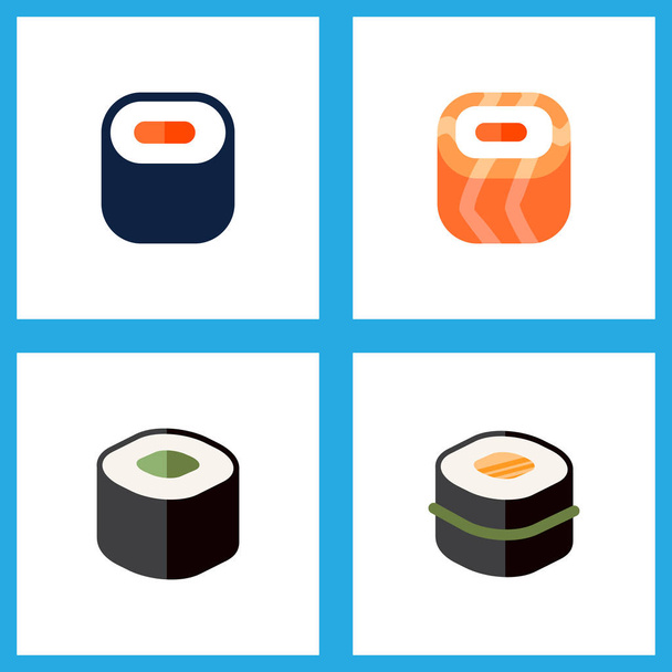 Icon flat maki set of gourmet, japanese food, oriental and other vector objects. Also includes sushi, seafood, rolls elements. - Vector, afbeelding
