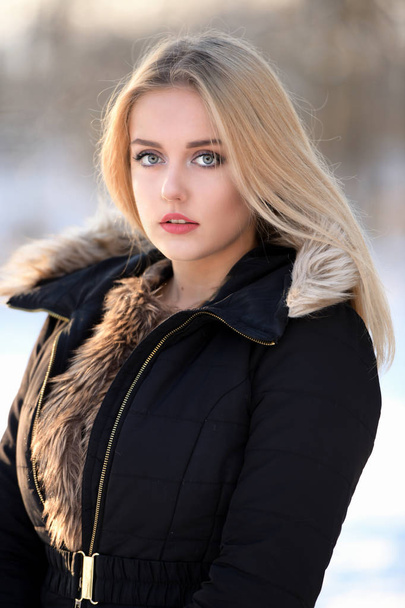 Beautiful blond hair girl in winter - Foto, Imagen