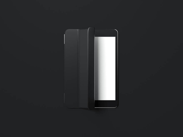 Black tablet with blank screen. 3d rendering - Valokuva, kuva