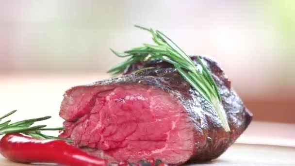 Steak, rosemary and chili pepper. - Footage, Video