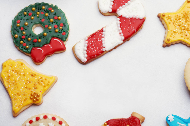 intricately decorated Christmas cut out cookies, highly designed and artistically iced - Foto, imagen