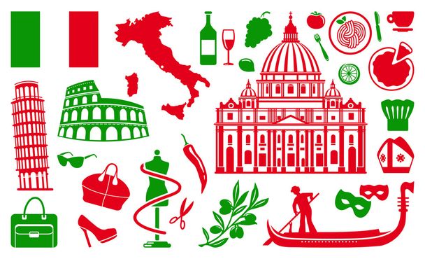 παραδοσιακά σύμβολα της Ιταλίας - Διάνυσμα, εικόνα