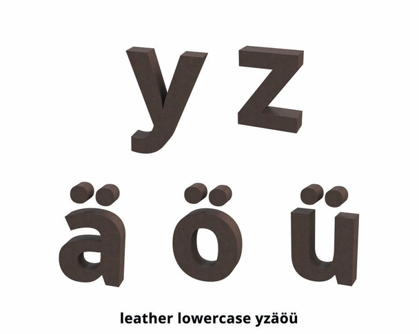 Font leather lowercase y,z,ä,ö,ü 3D render - Fotó, kép