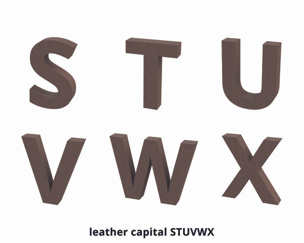 Lettertype lederen hoofdletter S, T, U, V, W, X 3d render - Foto, afbeelding