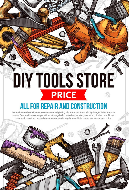 Αφίσα σκίτσο διάνυσμα εργαλεία εργασίας επισκευή στο σπίτι - Διάνυσμα, εικόνα