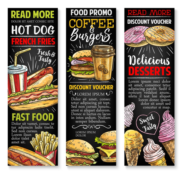 Fast food restaurant menu vector sketch poster - Vector, Image