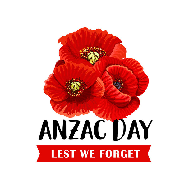 Anzac Remembrance Day icon with red poppy flower - Διάνυσμα, εικόνα