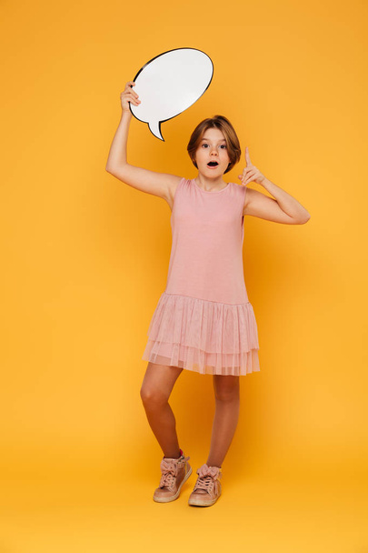 Full-length shot of happy confident girl holding bubble speech and have an idea - Photo, image