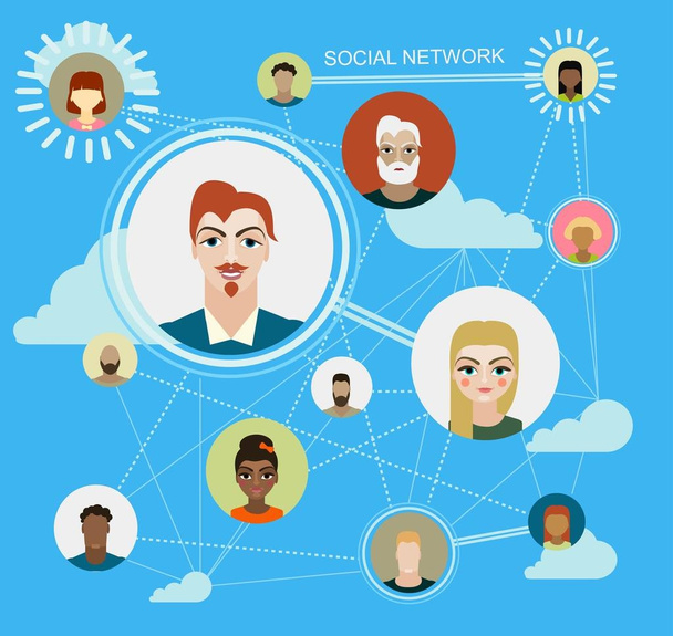 ソーシャル メディア界、ネットワーク アイコンの図 - ベクター画像