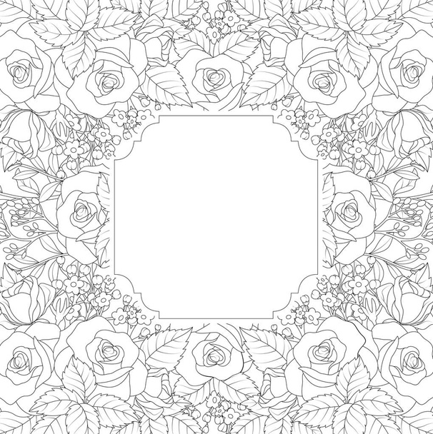 Ilustração vetorial de moldura desenhada à mão floral sobre fundo branco
 - Vetor, Imagem