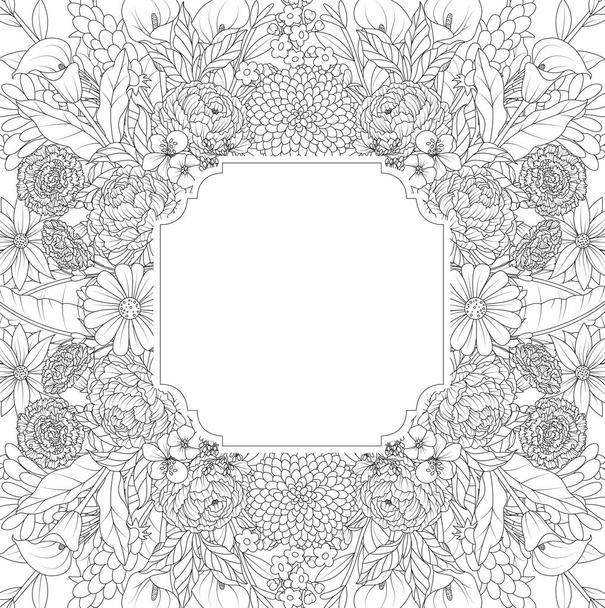 Vector illustration of Floral hand drawn frame on white background - Vektor, Bild