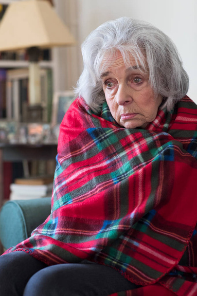 Senior Woman Wrapped In Blanket Unable To Afford Heating Bills - Photo, Image