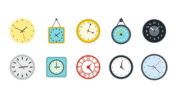 Wall clock icon set, flat style - ベクター画像