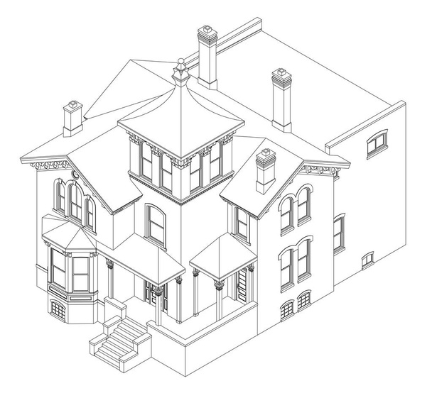 Old house in Victorian style. Illustration on white background. Species from different sides. - Vector, Image