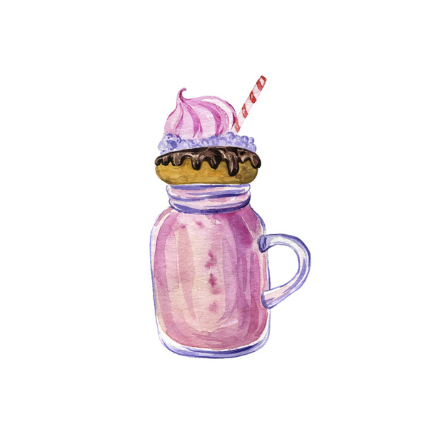 watercolor milkshake with donut - Foto, immagini