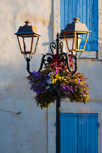 French style old vintage street light in small village in Provence - Photo, Image