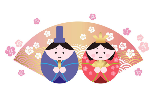 Εικονογράφηση διάνυσμα των δύο κούκλες για το ιαπωνικό Hinamatsuri, το Φεστιβάλ της κούκλας.  - Διάνυσμα, εικόνα