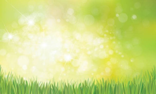 Векторный весенний фон с зеленой травой на зеленом боке фоне
. - Вектор,изображение